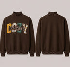 Brown Appliqué Embroidery Mock Neck