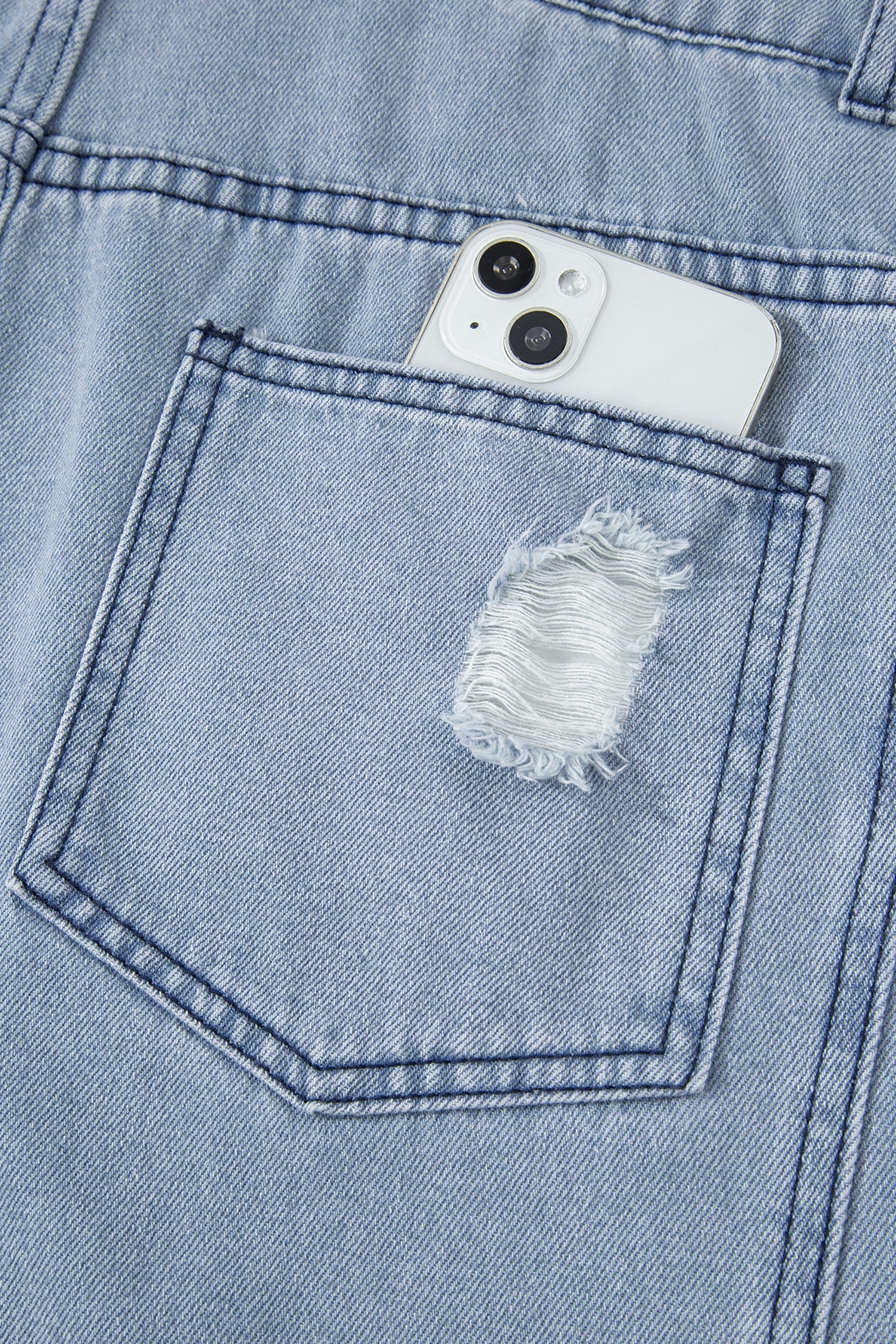 Mist Blue Retro Distressed Button Adjustable Straps Denim Overall Jumpsuit