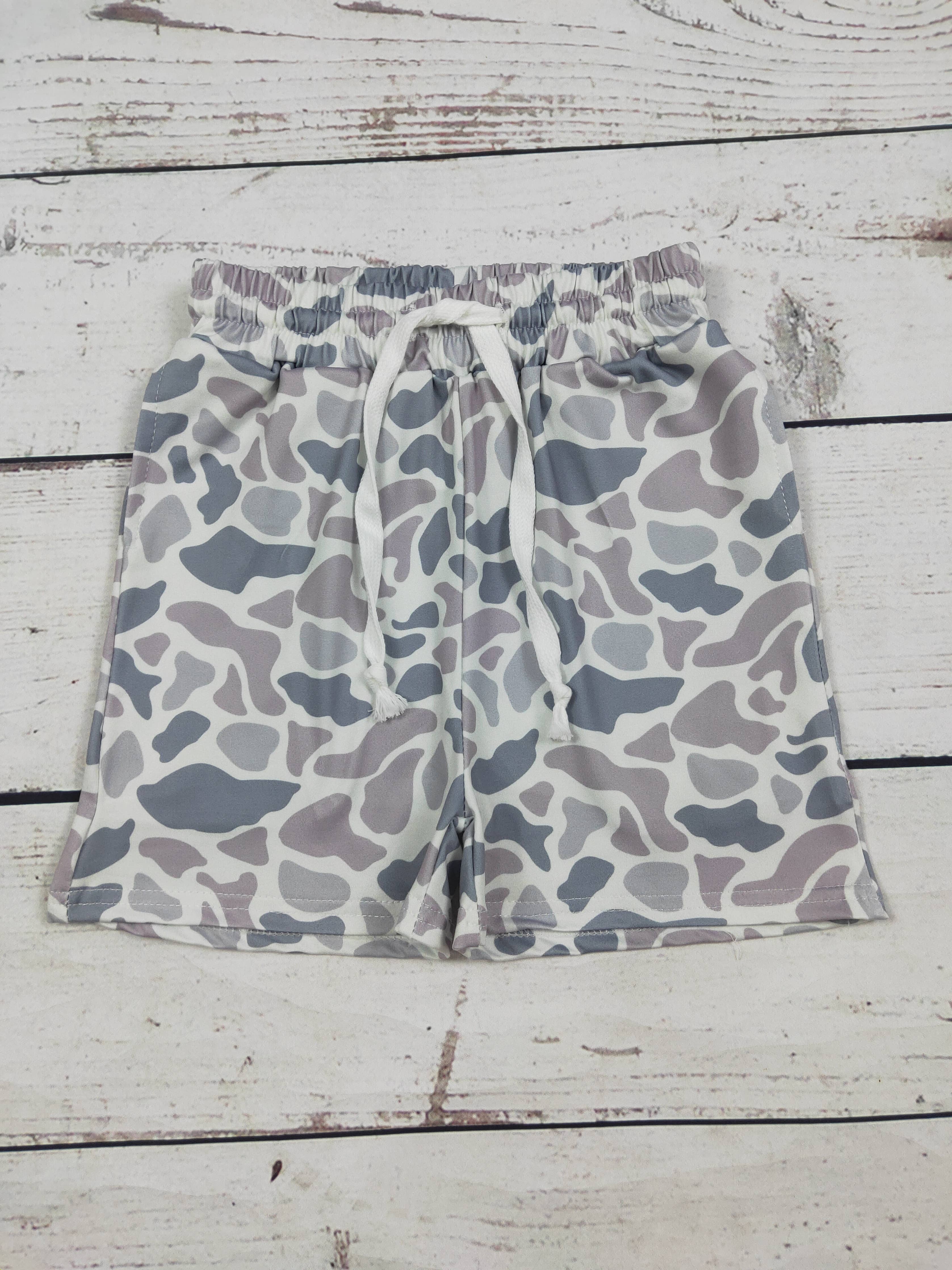 Boys Camouflage Shorts With Gray Printed