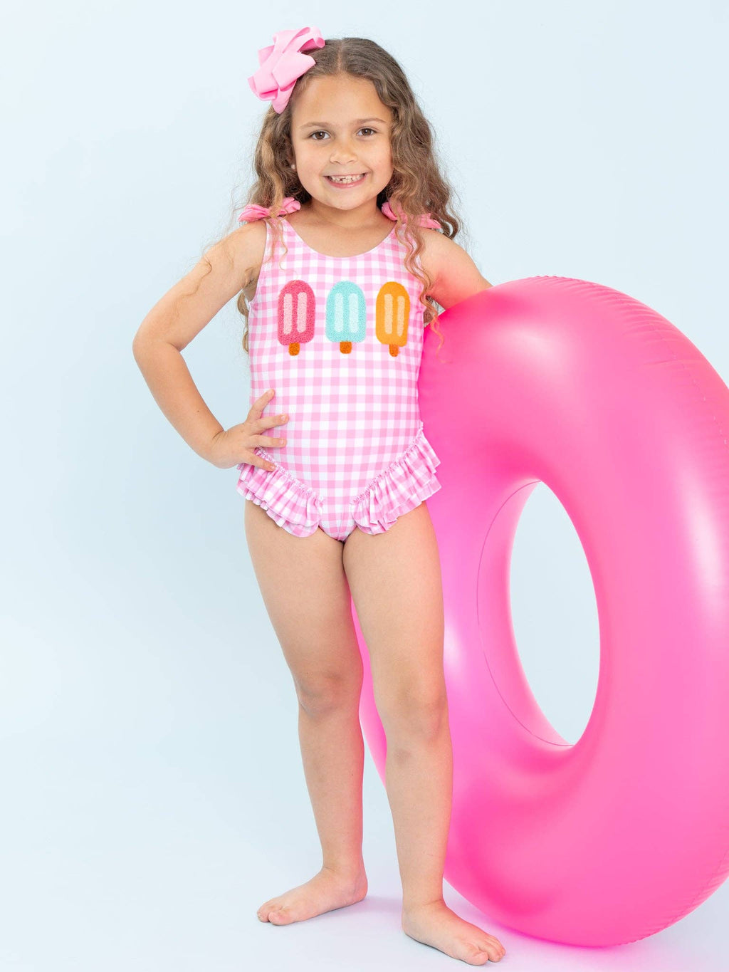 Pretty Popsicles Embroidered Gingham Ruffle Swimsuit