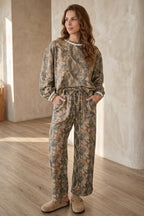 Green Abstract Print Long Sleeve Two-Piece Set