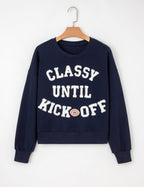 White CLASSY UNTIL KICKOFF Plush Letter Patched Loose Sweatshirt