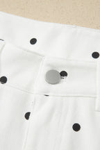 Hem Shorts White Polka Dot Print Embroidered Scallop