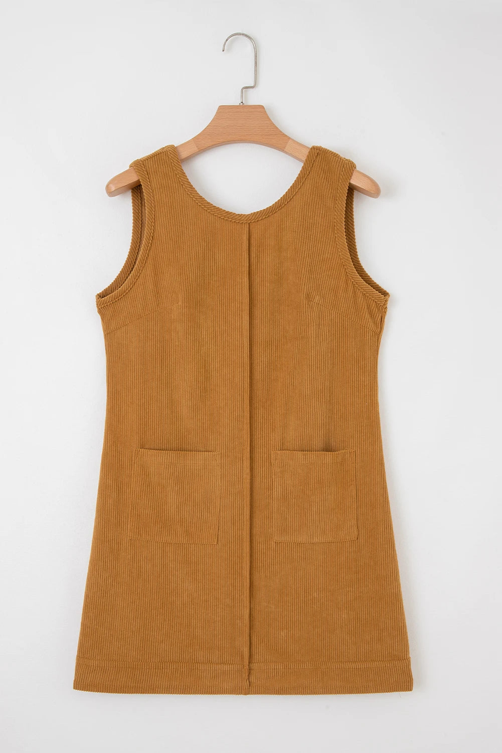Corduroy Sleeveless Mini Dress with Patched Pockets