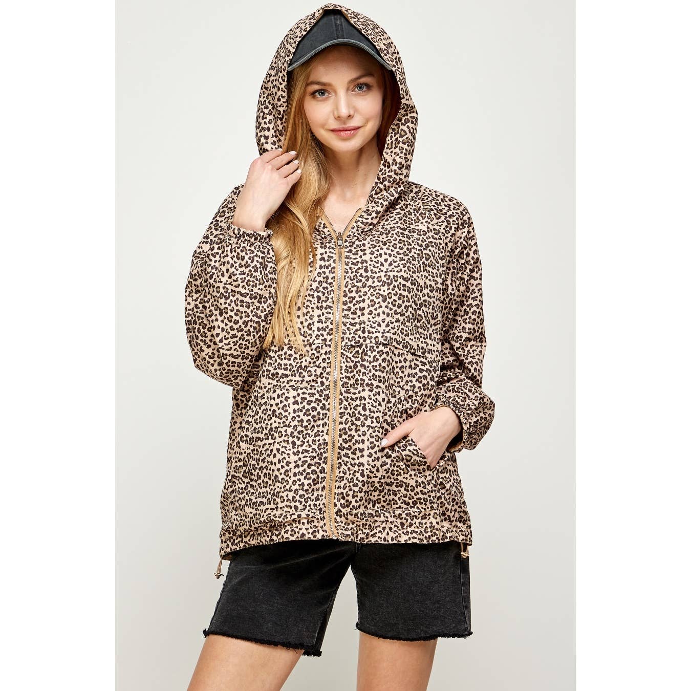Tan Leopard Reversible Windbreaker Hoodie