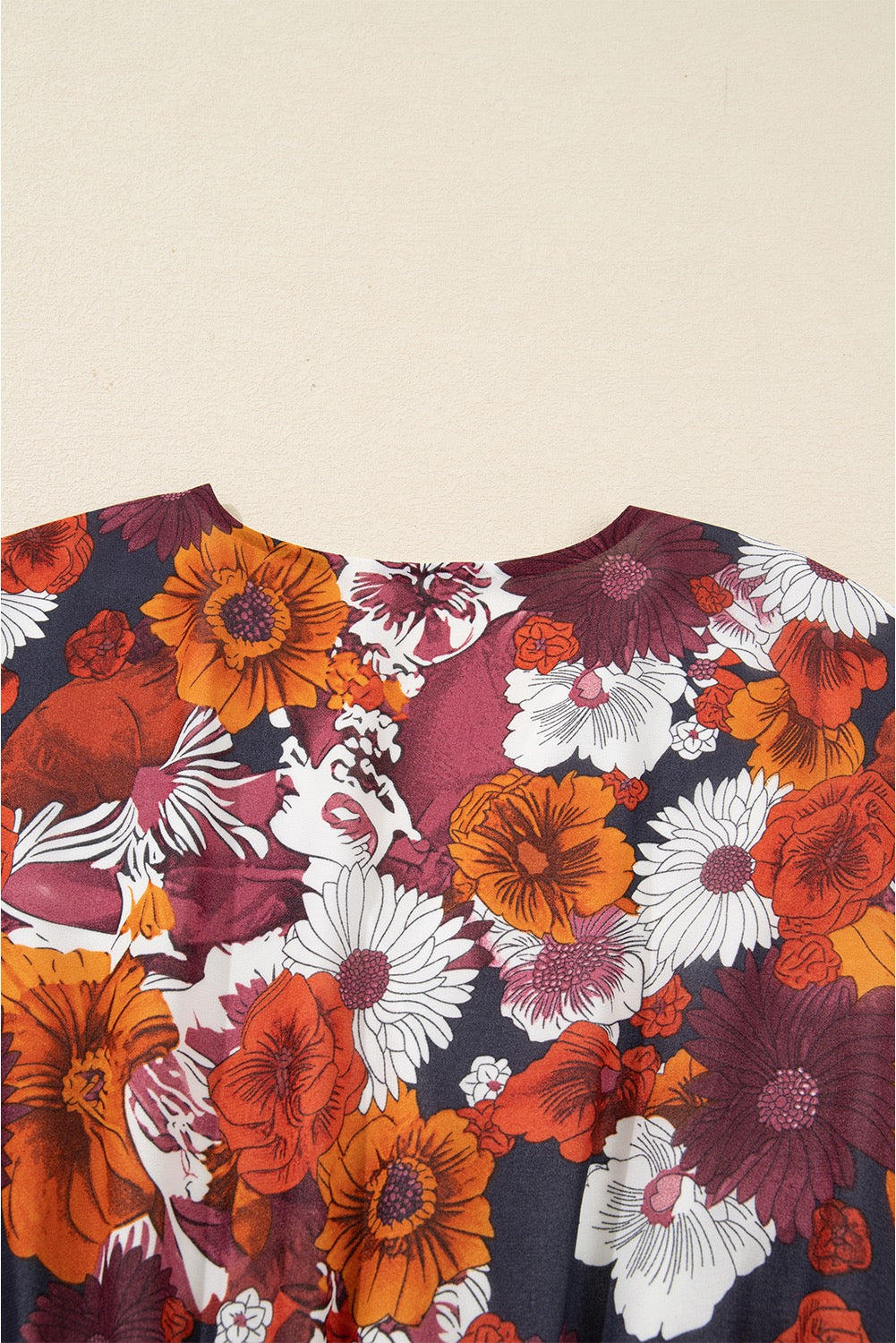 Red Floral Print Wrap V Neck Puff Sleeve Flowy Mini Dress Za