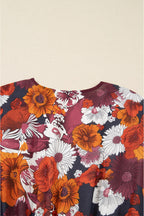 Red Floral Print Wrap V Neck Puff Sleeve Flowy Mini Dress Za