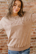 Saved by Grace Letter Embroidery Mineral Wash Sweatshirt