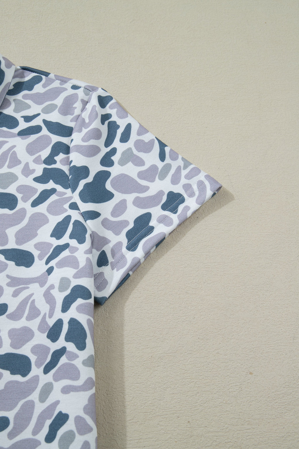 Grey Camo Print Polo Collar Tee & Shorts Set