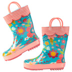 Turquoise Floral All Over Print Rain Boots
