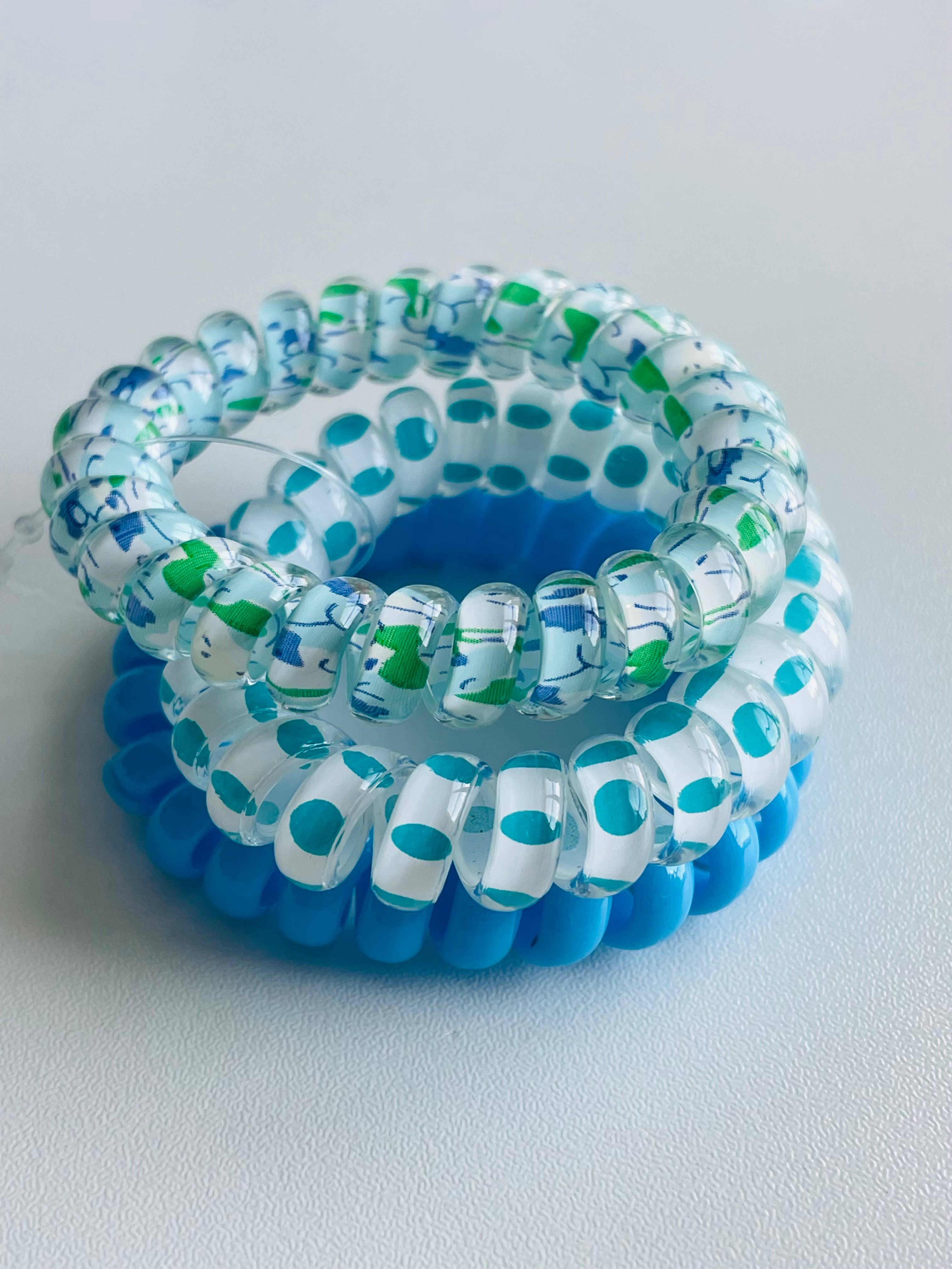 Coastal Blue & White Spiral Hair Ties