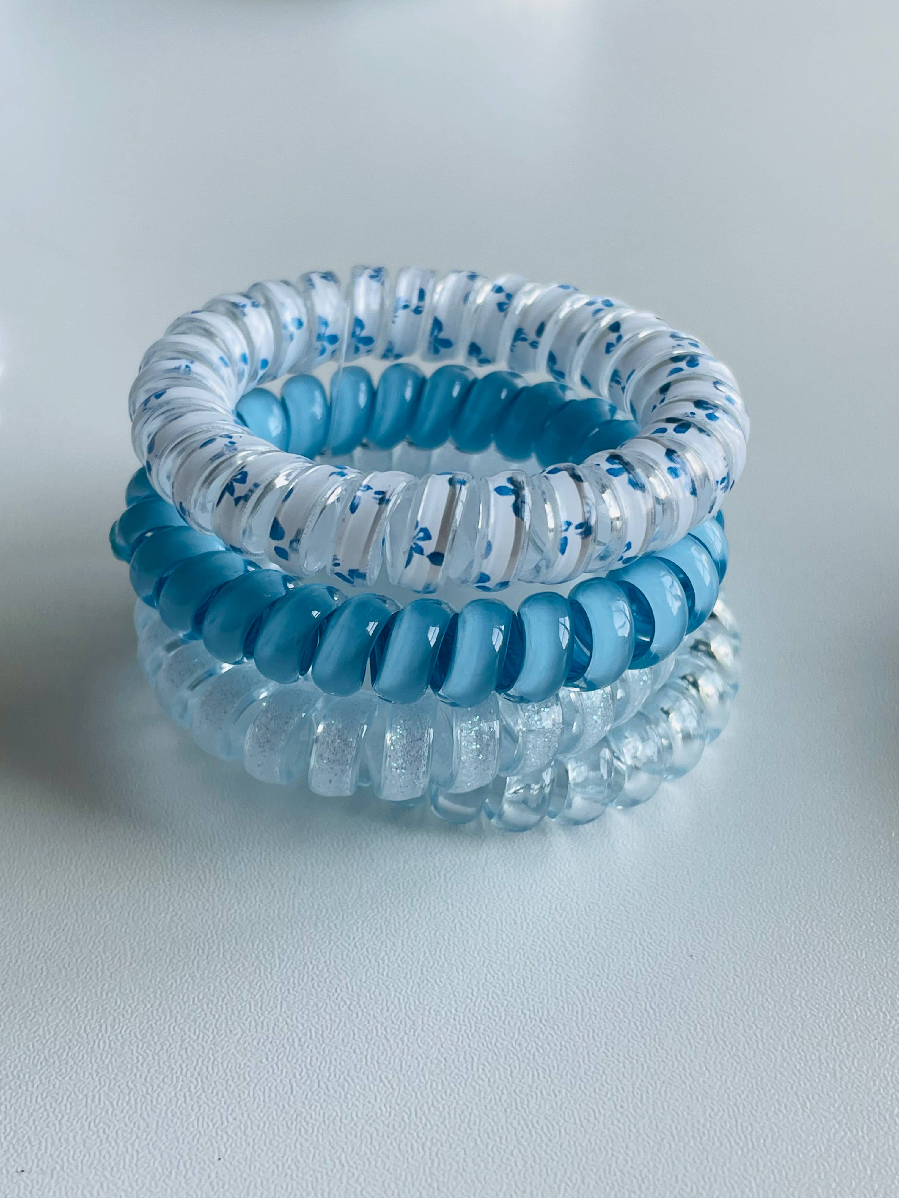 Coastal Blue & White Spiral Hair Ties