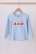 Blue construction embroidery top