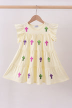 Yellow cross sequin tiered dress