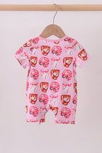 Pink bow baseball bamboo romper