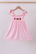 Pink watermelon embroidery ruffle dress