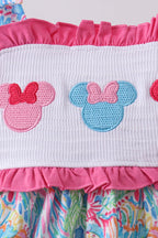 Pink character smocked ruffle bloomer set