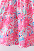 Pink floral smocked ruffle mom&me tiered dress