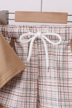 Brown plaid bunny applique shorts set