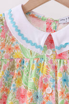 Pink floral print puff sleeve ruffle dress