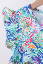 Blue floral print ruffle shorts set