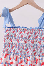 Blue cherry smocked tiered mom&me dress