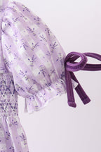 Lavender floral smocked ruffle bubble