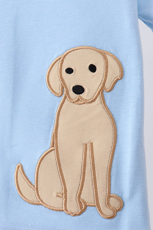 Blue puppy applique top
