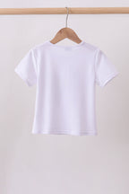 White bow sequin mom&me top