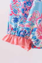 Pink tropical floral print ruffle bow bubble