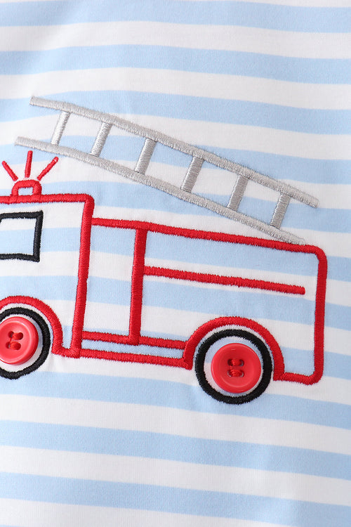 Blue Fire Engine Stripe Embroidered Bubble