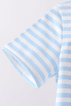 Blue Fire Engine Stripe Embroidered Set