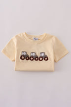 Yellow tractor french knot pants set