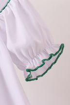 White wreath smocked dress