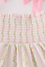 Pink lemon print bow smocked tiered mom&me dress