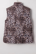 Brown Leopard Quilted Puff Vest