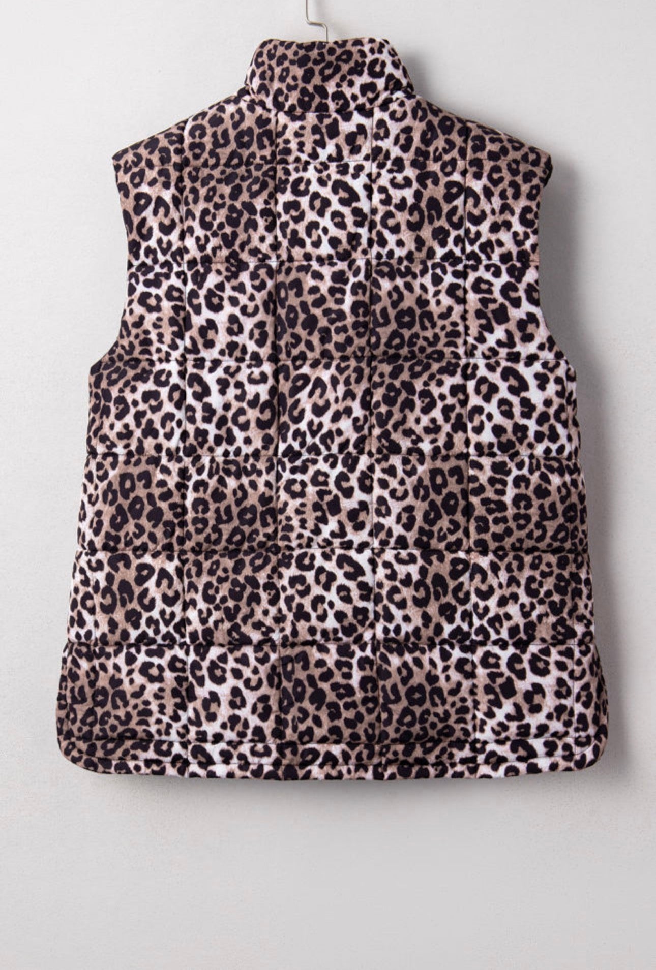 Brown Leopard Quilted Puff Vest