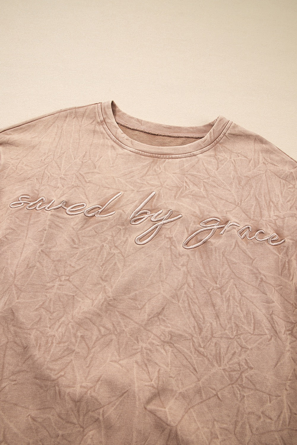 Saved by Grace Letter Embroidery Mineral Wash Sweatshirt