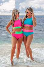 Bali Beach Two Piece Swimsuit- Pink/Neon Green