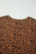 Relaxed Pant Set Brown Leopard Print Long Sleeve Top