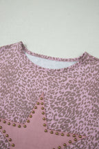 Pink Leopard Retro Studded Star Patch Loose Tee
