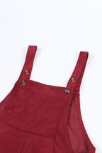 Fiery Red Solid Color Corduroy Wide Leg Bib Overalls