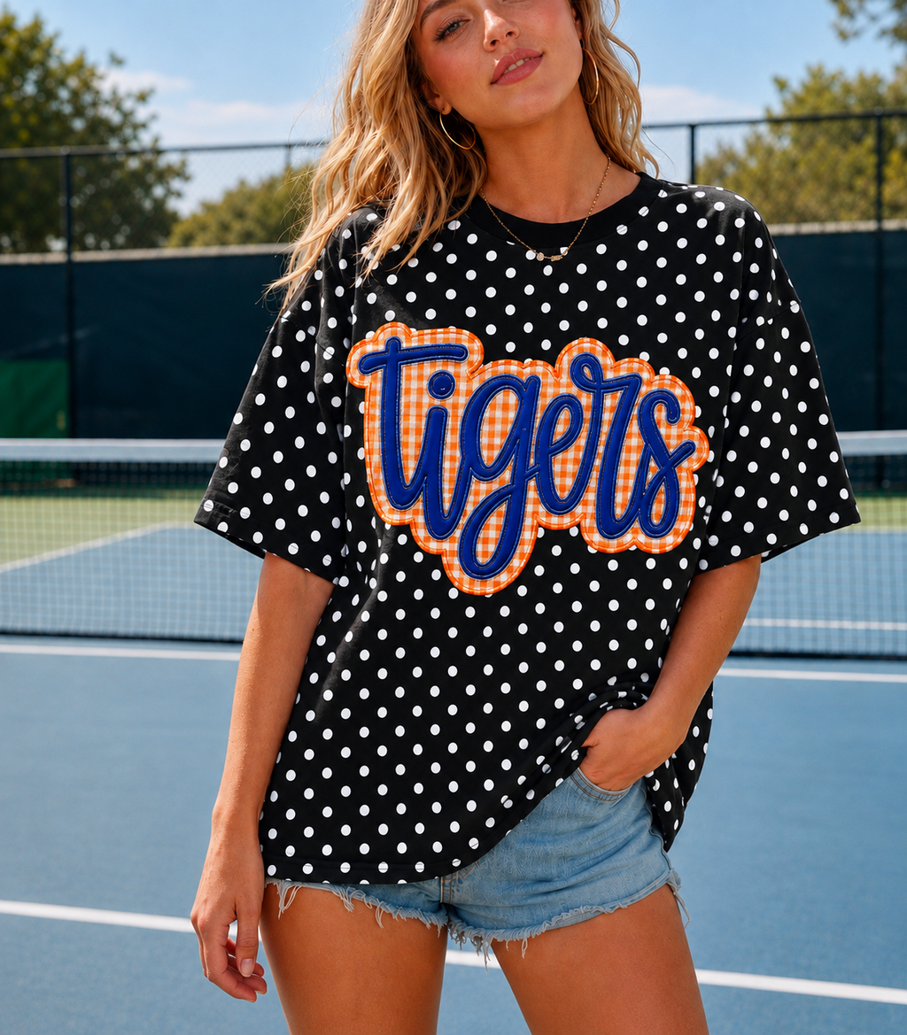 Polka Dot Raw Edge Appliqué Embroidery Oversized T-Shirt