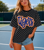 Polka Dot Raw Edge Appliqué Embroidery Oversized T-Shirt
