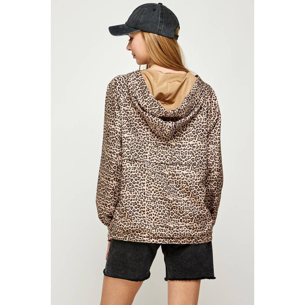 Tan Leopard Reversible Windbreaker Hoodie