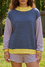 Shift Pant Set - Blue Stripe Striped Ribbed Long Sleeve