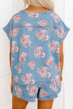 Floral Denim Short Set – Sky Blue