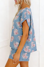 Floral Denim Short Set – Sky Blue