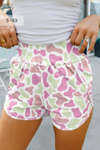 Plus Camo Print Shirred High Waist Athleisure Shorts (S-4X)