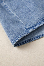 Myosotis Puff Sleeve V-Neck Ruffled Loose Denim Mini Dress